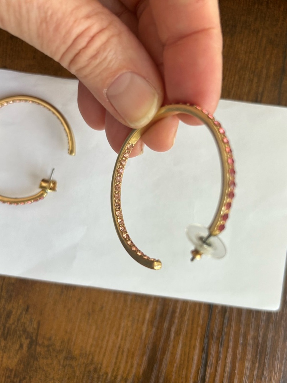 J. Crew Gold Hoop Earrings with Pink Crystals